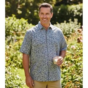 Columbia Sportswear Flowers Button Up Short Sleeve Shirt Blue Floral Print XXL